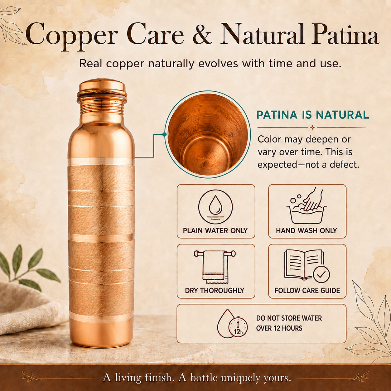 Pure Copper Bottle Contemporary 1L/33.8 fl oz