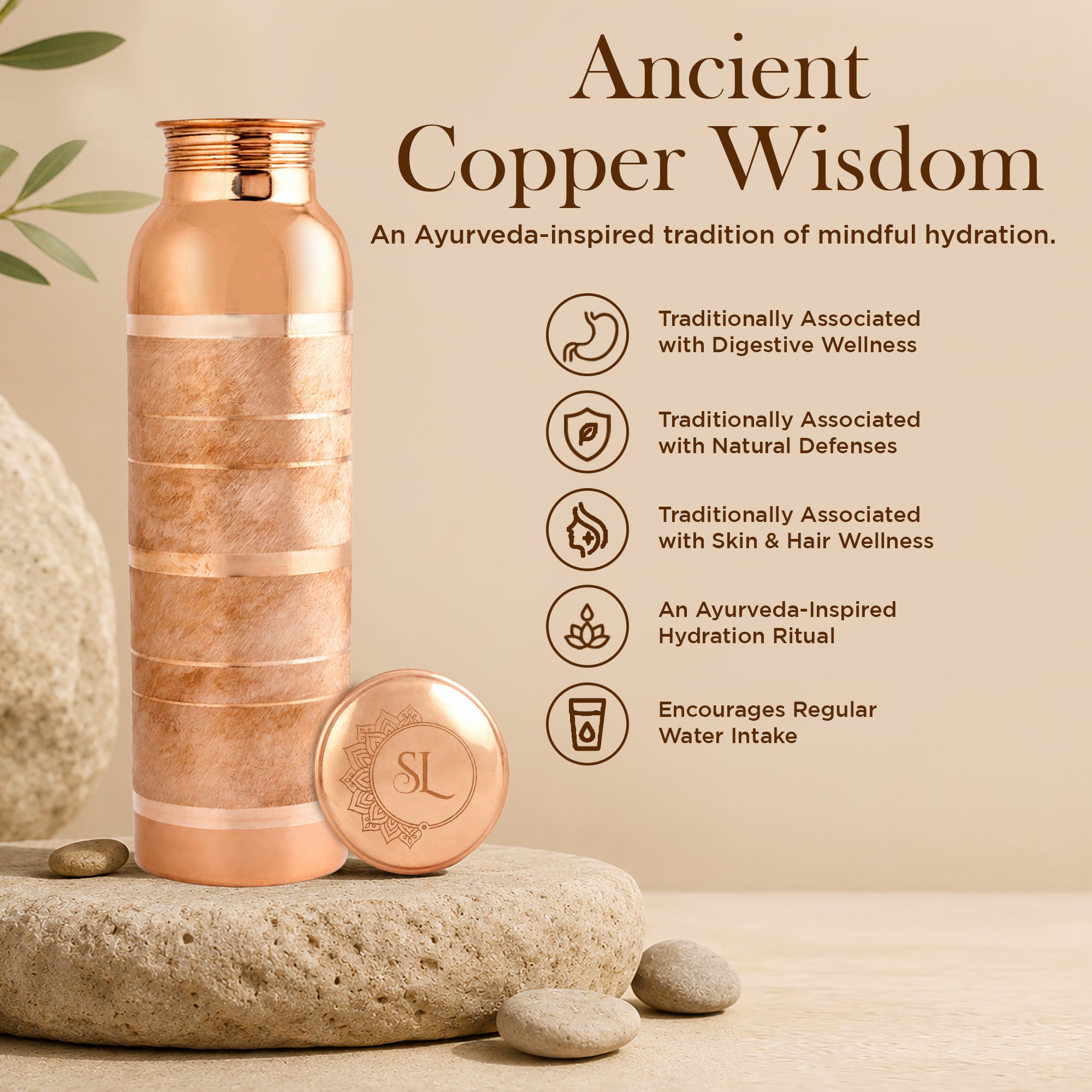 Pure Copper Bottle Contemporary 1L/33.8 fl oz