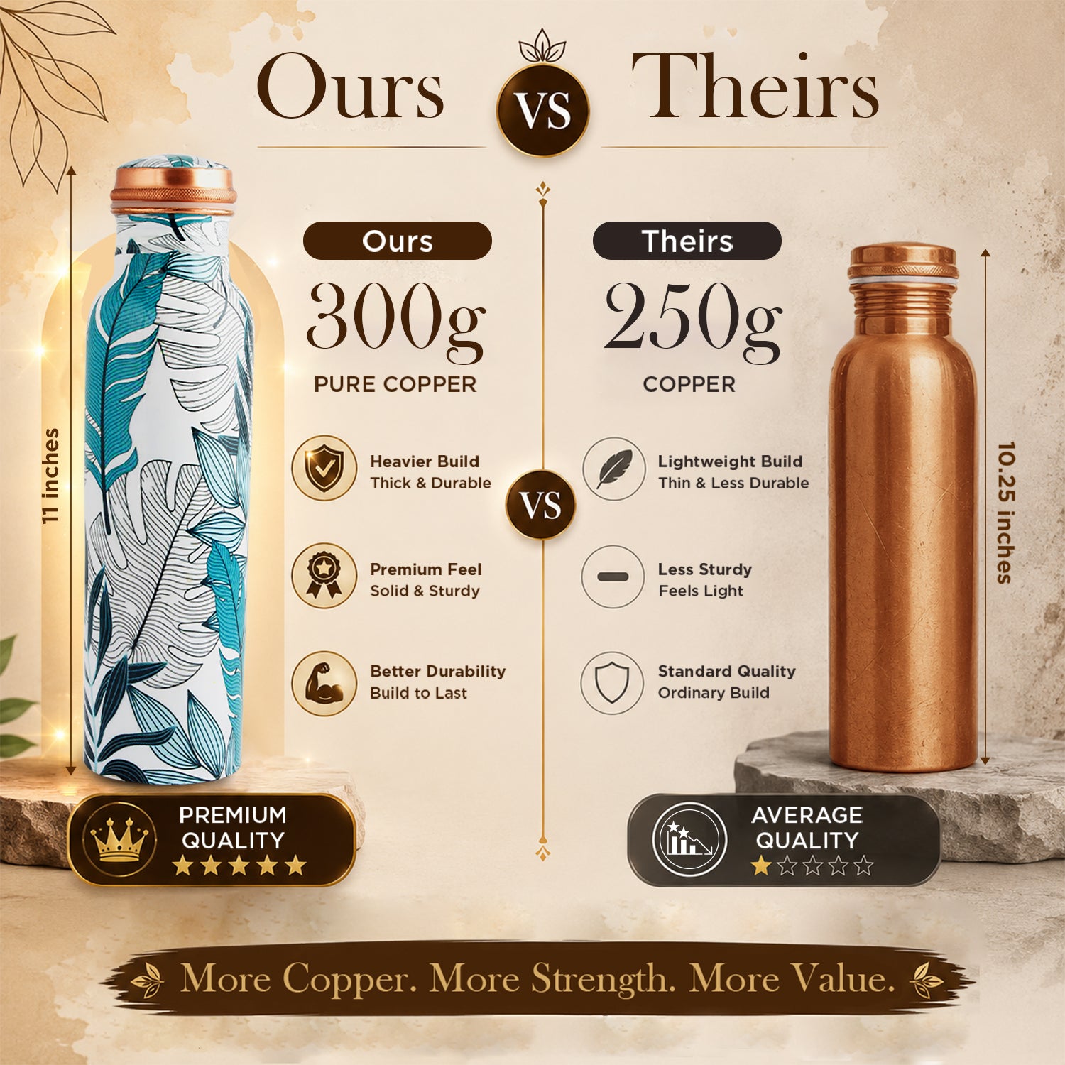 Pure Copper Bottle Tropical Leaf 1L/33.8 fl oz