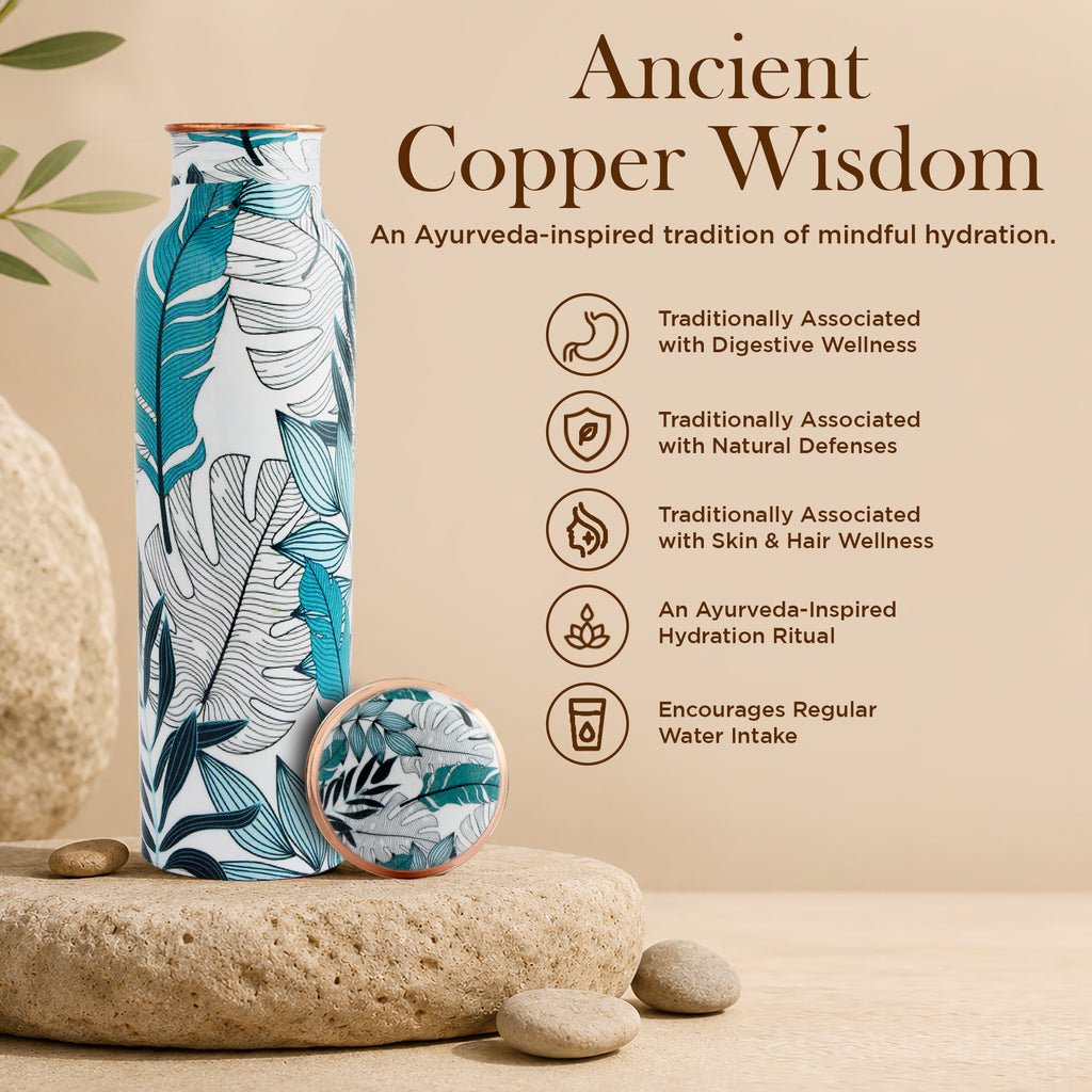 Pure Copper Bottle Tropical Leaf 1L/33.8 fl oz
