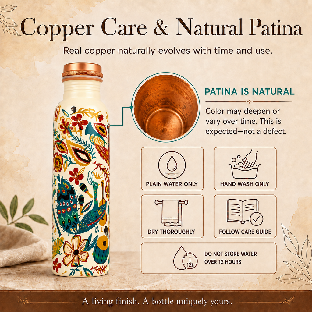 Pure Copper Bottle Peacock Bloom 1L/33.8 fl oz