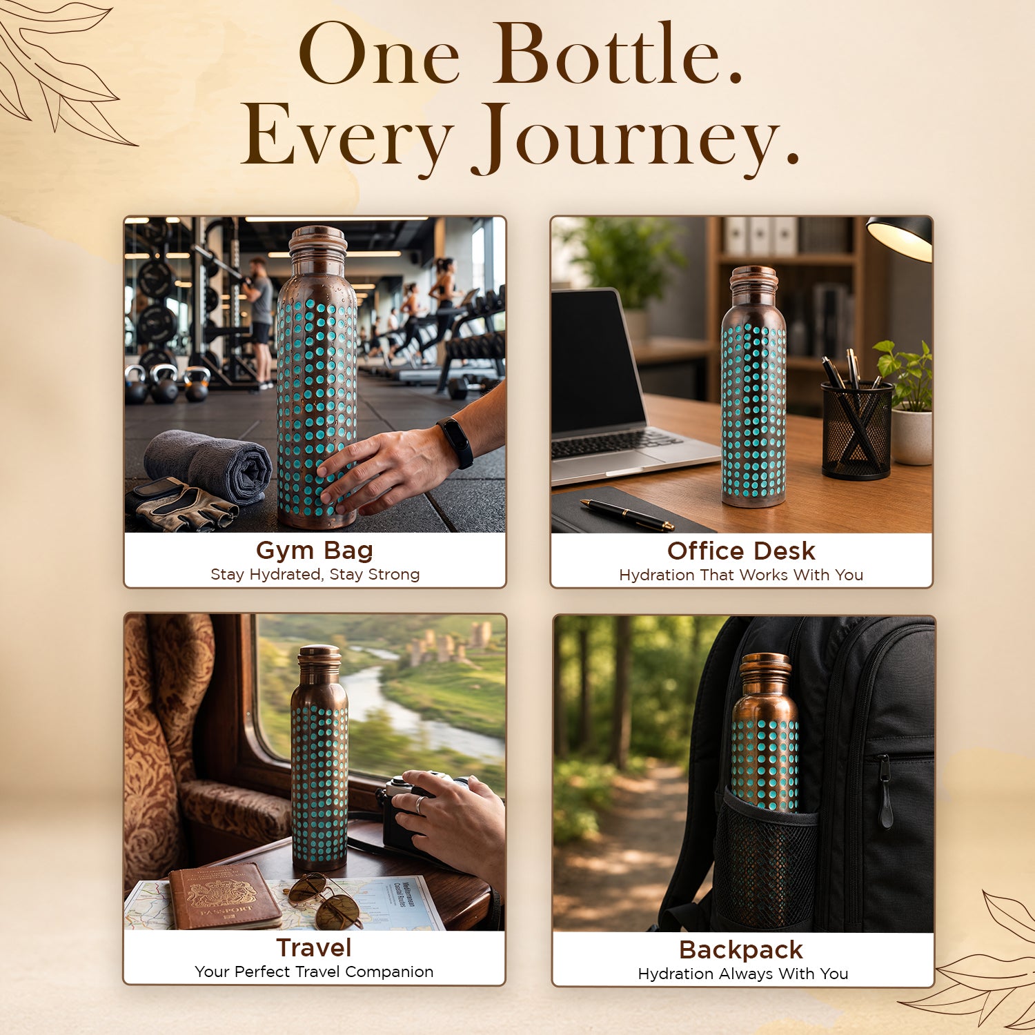 Pure Copper Bottle Patina Hammered 1L/33.8 fl oz