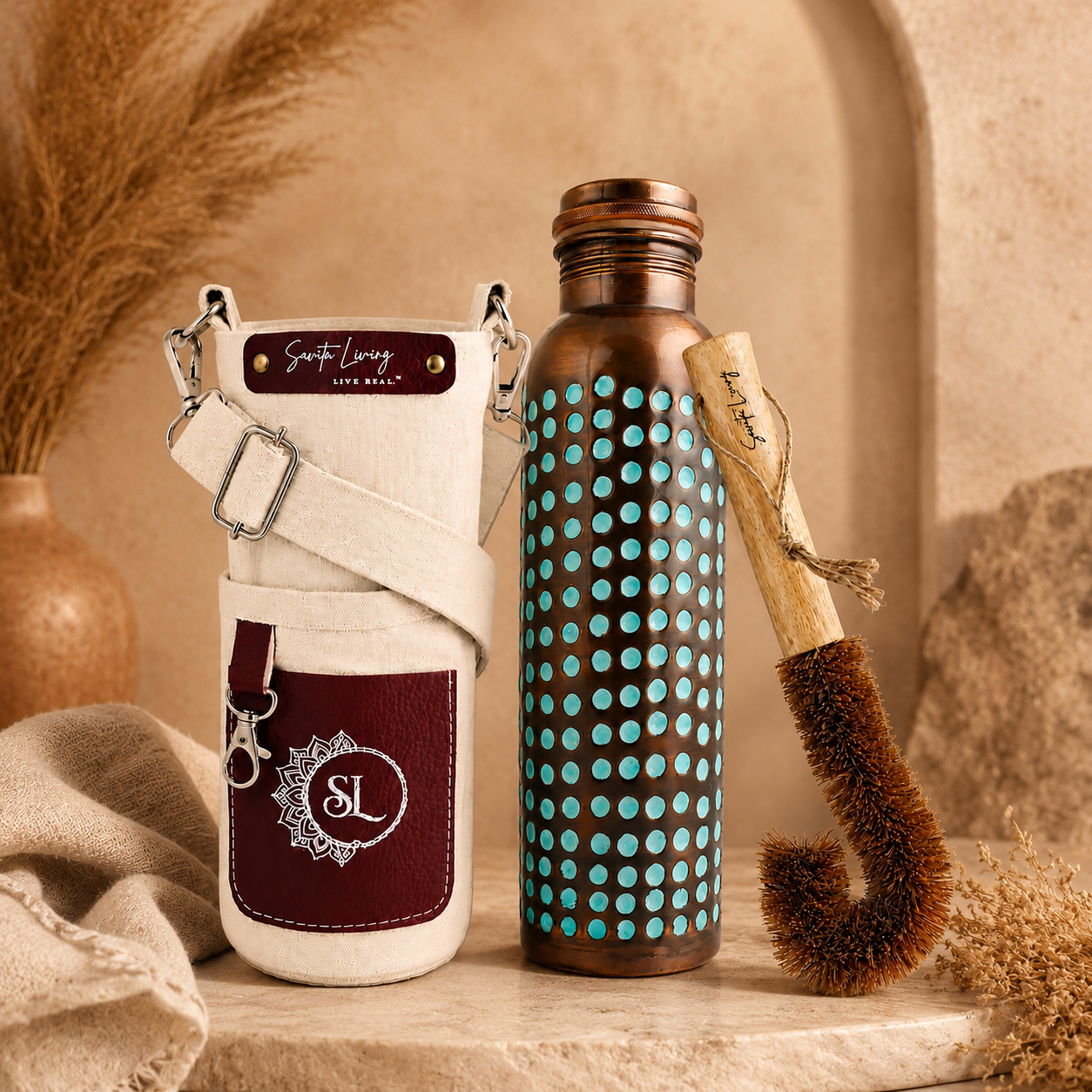 Pure Copper Bottle Patina Hammered 1L/33.8 fl oz
