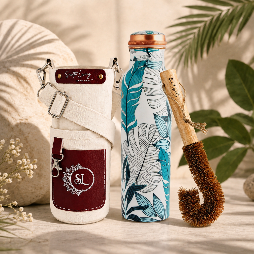 Pure Copper Bottle Tropical Leaf 1L/33.8 fl oz